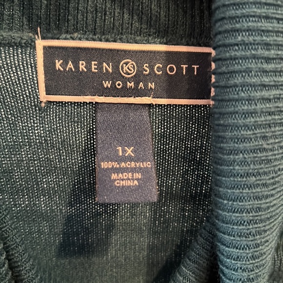 Karen Scott Blue and Green Cowl Turtleneck Sweater - Picture 3 of 4